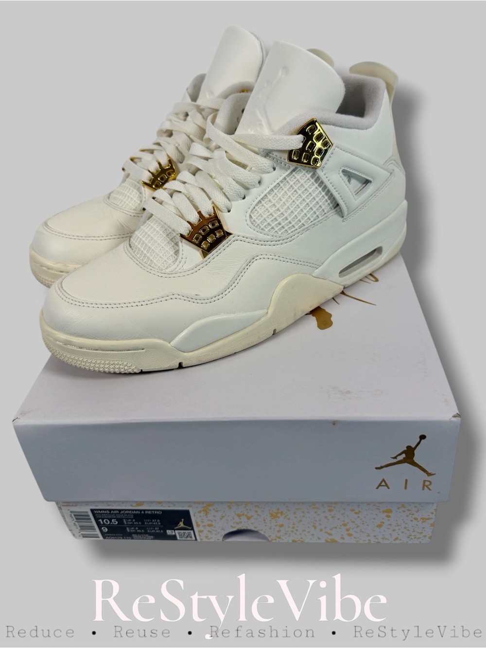 AIR JORDAN Women’s Size 10.5 Shoes Retro 4 Metallic Gold Cream Colorway